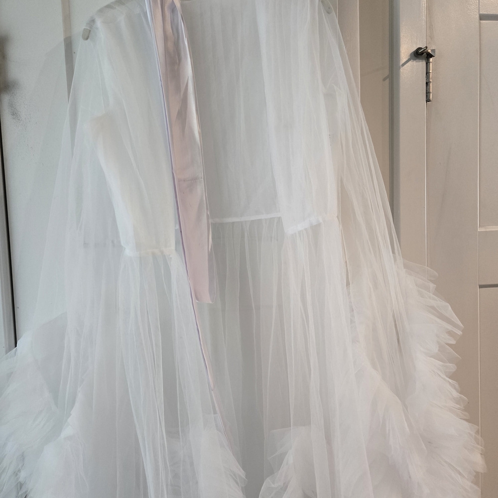 Elegant White Tulle Gown with White Sash